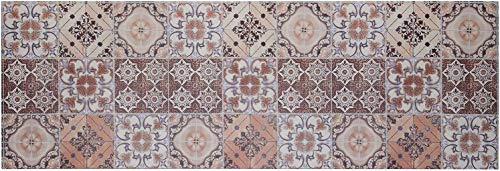 Baroni Home Tapis de Cuisine en PVC Carreaux Motif Faïence, Tapis Cuisine Antidérapant et Lavable, Maioliques Maron et Beige, 60x180 cm