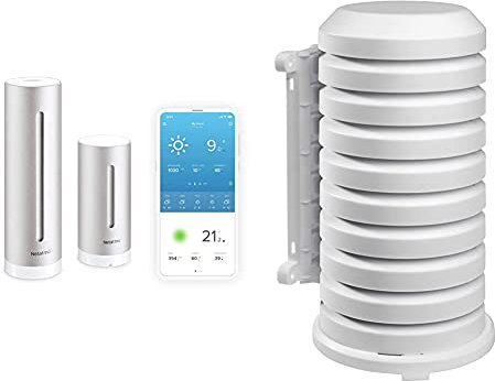 Netatmo Smarte Wetterstation - WLAN, Funk, Innen- und Außensensor, Wettervorhersage, Amazon Alexa & Apple HomeKit & TFA Dostmann Schutzhülle für Sender Artikel, 98.1114.02, leicht zu montieren, weiß