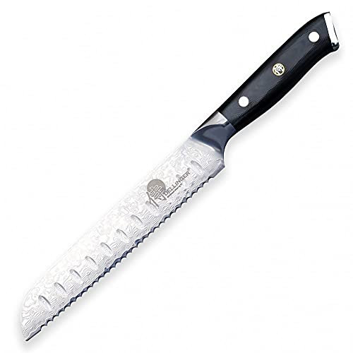 BROTMESSER SAMURAI PROFFESIONAL DAMASCUS - Coltello da cucina, coltello da carne e acciaio giapponese VG-10 e 67 strati di acciaio damasco e manico in stile western in materiale G10, lama 195 mm