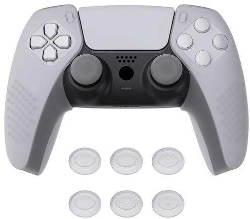 PlayVital Coque Protection pour ps5 Manette,Housse Silicone avec Capuchon Joystick pour ps5 Controller Cover Skin Antidérapante Compatible avec Station de Charge-Blanc Transparent
