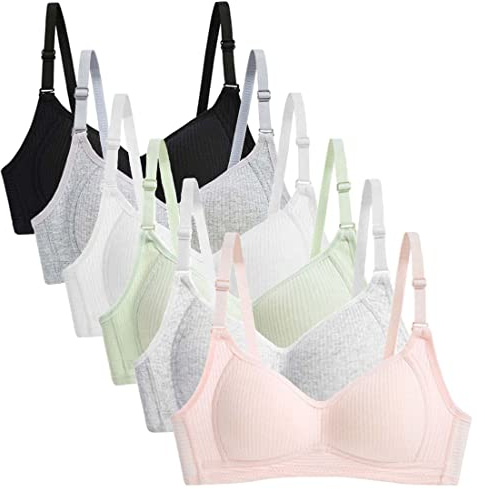 GAOIYO Teen Girls Training Bra Cotton Wire Free Adjustable Straps Breathable Bras 6 Pack(Big Girl, 32)