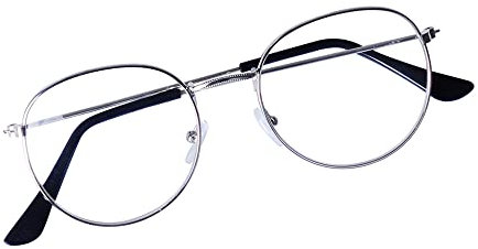 JoXiGo Occhiali da Lettura Argento +3.0 Donna Uomo Vintage Montatura Metallo Lenti Trasparenti + Cinturino per Occhiali