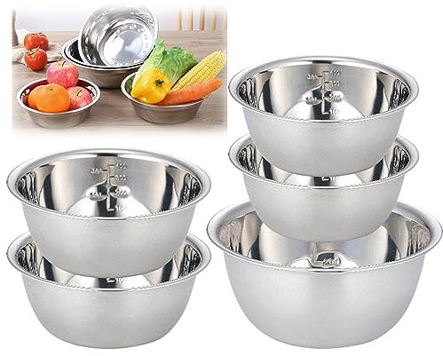Leikurvo 5-teiliges Schüssel aus Edelstahl: Rührschüssel Set in 5 Größen (14-16-20-22-24cm) Salatschüssel Edelstahlschüssel Servierschüssel stapelbar Metallschüssel zum Backen, Servieren und Snacken