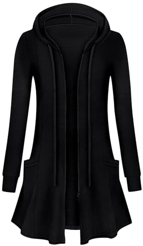 Flikity Women's Cardigans, Ladies Zip Up Hoodies Womens Long Sleeve Tops Hooded Cardigan Ladies Casual Lightweight Jackets Fashion Spring Summer Autumn Clothes Black M