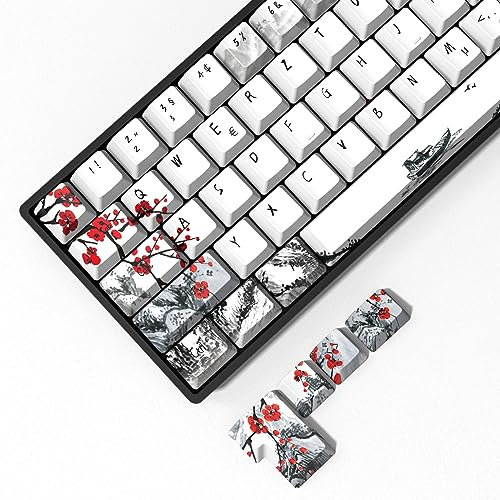 MOLGRIA Pflaumenblüten Tastenkappen 80 Set, PBT Cherry Profile Deutsch Tastenkappen für 60/75 Prozent Cherry MX Switch Mechanische Gaming Tastatur Deutsch ANSI/ISO Layout