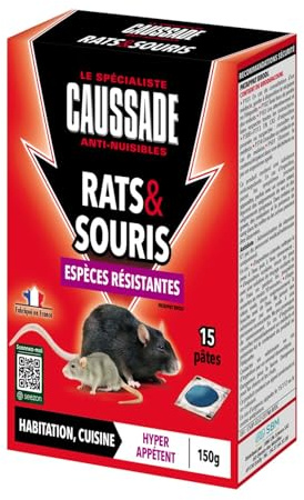 CAUSSADE Anti-Rats & Souris - 30 Sachets Pâtes - 300g | Espèces résistantes - Lieux Secs & Humides - Prêt à l'Emploi - Une Ingestion Suffit - France - CARSPTBF150X2