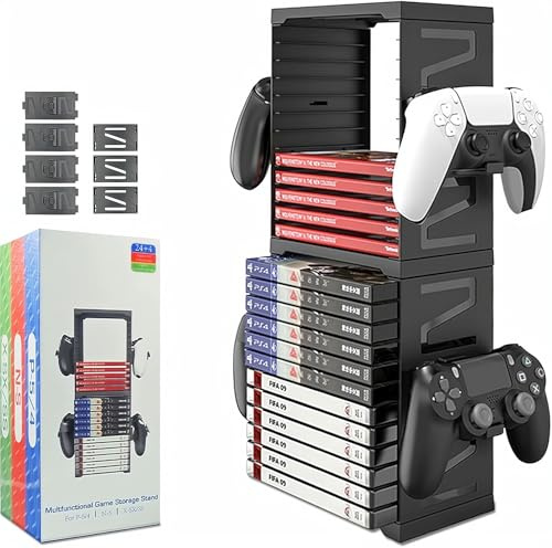 Nicoone Förvaringstorn för videospel, spelskivhållare, 24 spel, CD-skivfodral, organiseringsstativ för PS5/PS4/Xbox-serien, X/Xbox One/Nintendo Switch-spel, Svart, Mode