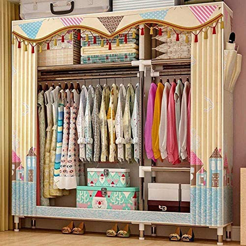 Leinwand Kleiderschrank Kleidung Lagerung Organizer 25mm Runde Rohrgroße Kapazität Lagerung Doppel Vorhang Kopf Mit Reißverschluss, Für Schlafzimmer Wohnzimmer Kleidung Schuhe,D