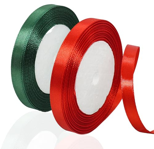 Schleifenband Weihnachten Rot und Grün,Geschenkband Weihnachten Satinband | 2Roll/44M*1CM Weihnachtsband Weihnachtsbänder Dekoband Weihnachten für Geschenkverpackung,Weihnachtsbaum Deko,Weihnachtsdeko
