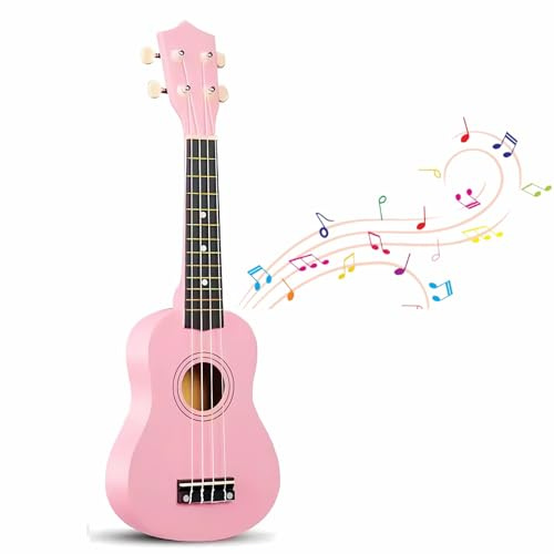 21 Inch 4 String Wooden Acoustic Guitar Ukulele Musical Instruments Perfect For Beginner (Pink)