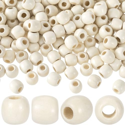HINZIC 200 Stück beige Holzperlen, 10 x 12 mm großes Loch, Makramee-Perlen, natürliche Holz-Haarperlen, runde lose Abstandshalter-Perlen für die Herstellung von handgefertigten Armbändern und