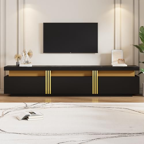 Jaxenor TV-skåp, TV-skåp med 3 lådor, 200 cm TV-bord, TV-bänk, TV-byrå, TV-möbler, TV-bord, TV-skänk, TV-hylla, för vardagsrummet, svart