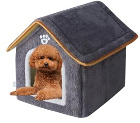Galatée Casa para Perros, Cueva para Gatos Cálida y Acogedora para Interiores, Lindo Gato Perro De Peluche Lavable Igloo, Cómoda Casa para Mascotas para Cachorros, Gatitos y Conejos(L, Gris)