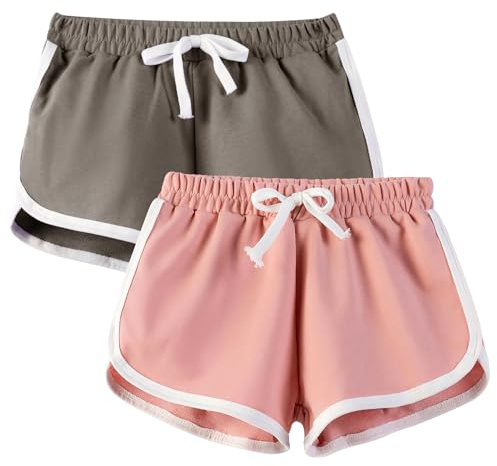 JinBei Pantalones Cortos para Niña Verano Shorts, Pack de 2, 4-14 Años | Cintura Elástica, Transpirables, Básicos Activos, Correr, Playa, Ciclismo, Casual, Escuela, Shorts Pantalones Deportivos