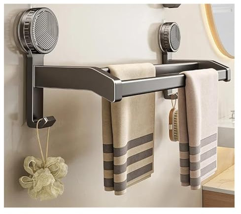 Toallero de baño con Ventosa, Barra Doble Individual, para Papel higiénico, Estante de Pared de Aluminio, sin Necesidad de taladrar.(Double Rod 70cm)