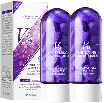 Compresse Sbiancanti per Denti - 60 Conteggio, Compresse Viola per Sbiancare I Denti, Sbiancamento Istantaneo, Rimuove Macchie Gialle & Freschezza Del Respiro, Per Riparazione Denti