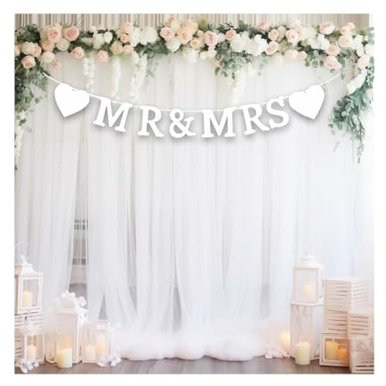 GIDWRIY Banniere Mr & Mrs Guirlande Mariage,Banderole Mariage Mr & Mrs,Décoration Mariage Vintage,Deco Mariages Guinguette,Banderole Vive Les Mariés pour Fête de Jardin, Voiture, Mariages