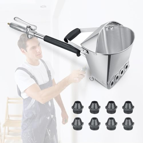 Cemento Mortaio Pistola,4 Jet Hopper Gesso e Stucco Spruzzatore A Spruzzo con Coperchio Tramoggia Pistola con 8 Ugelli metallici aggiuntivi per Pareti e Soffitti DIY