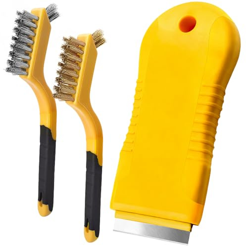 Oven tool non scratch,Hob Stove Glass Cleaner Oven Cleaning Kit,Home Gadgets with 15 Spare Replacement and 2 stainless brushes for Ceramic Hobs, Glass Doors, Windows