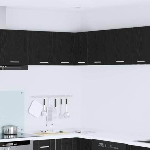 Teenpull Modern Hanging Corner Cabinet, Black Oak and White Engineered Wood, 57x57x40 cm, Durable Kitchen Storage, Pantry & Buffet Solution for Home