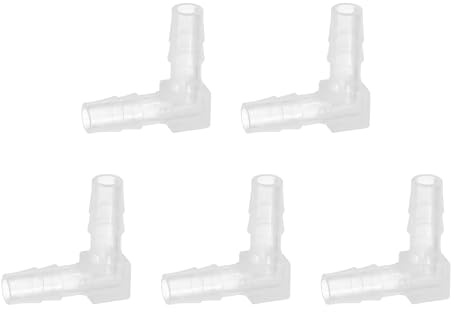 QUARKZMAN 5Pcs Codo De 90 Grados con Púas para Manguera l Accesorio, Accesorio De De Plástico con Púas De 5/32 OD Empalmador Conector Adaptador para Línea Líquido Tubo, Transparente