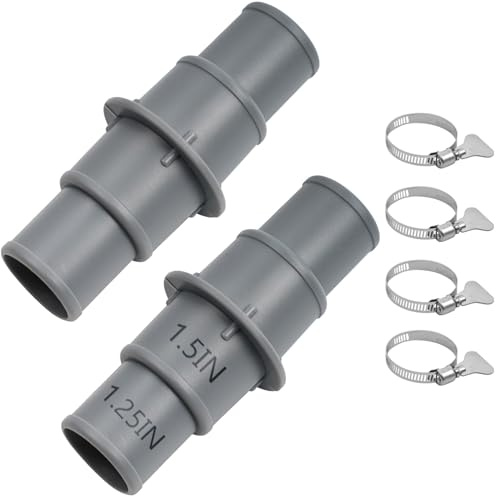 EKKONG Lot de 2 raccords de tuyau de piscine - 32 mm à 38 mm de diamètre - Avec 2 colliers de serrage en acier inoxydable - Adaptateur de tuyau de piscine - Kit de raccordement double pour tuyau de