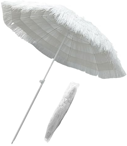 Parasol De Plage Blanc en Paille, Parasol Pliant D'extérieur Portable, Parapluie De Jardin De Cour, Protection UV, sans Base(140 cm)