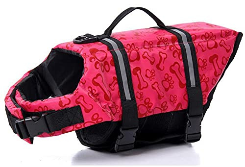 Hund Schwimmweste Schwimmen Sicherheitsmantel Schwimmschwimmweste Lebensretter mit Griff für kleinen Hund Welpen großen Hund (Rot Knochen, S)