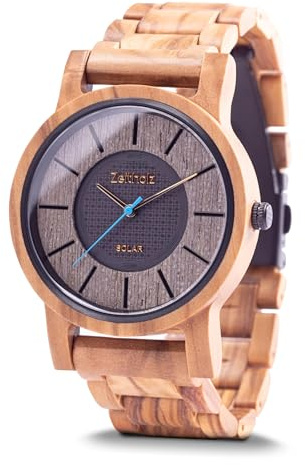 Zeitholz Orologio in Legno per Uomo, Orologio da Polso Solare Sonnenberg, Analogico, 40 mm, 100% Legno Naturale con Movimento Solare Giapponese.