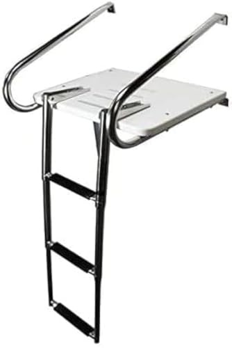 Mojiate Boat Ladder ABS Swim Platform Stainless Boat Ladder with telescoping 2 Handrails for Marine Boat Yacht, Rated to 400 Pounds