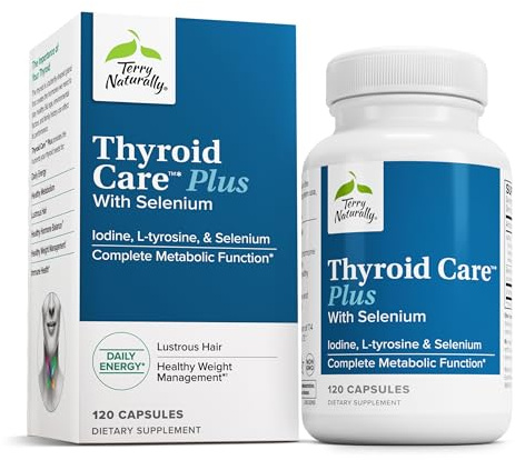 Terry Naturally Thyroid Care Plus - Supplement to Aid Thyroid - Dietary Supplement for Energy & Healthy Hair Support - Supplement with L-Tyrosine & Selenium - 120 Capsules