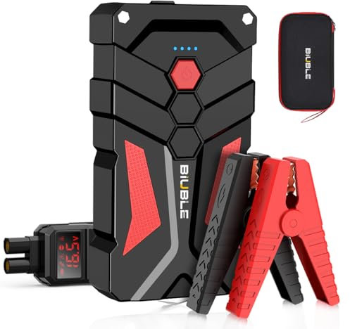 BIUBLE Starthilfe, 3000 A Spitze, 12 V, Autobatterie-Booster-Pack mit USB-Schnellladung 3.0, Lithium-Sprungbox mit LED-Licht (bis zu 8 l Gas oder 6,5 l Dieselmotor)