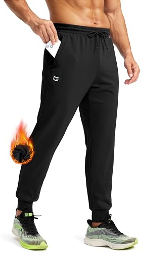 G Gradual Men's Fleece Joggers with Zipper Pockets Winter Warm Pants Water Resistant Athletic Workout Gym Sweatpants for Men(Black,L)