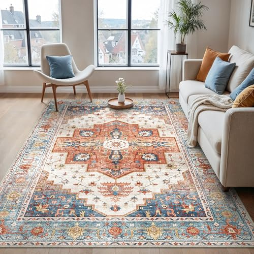 BEIMO Tapis Salon Vintage, Tapis Lavable en Machine, Chambre, Grand Salon Antidérapant, Vintage Orange, 160x230cm