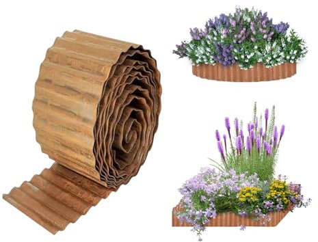 Bordure de jardin robuste en métal galvanisé de 15,2 x 9 m – Bordure de paysage ondulée flexible pour parterres de fleurs et entourages d'arbres (bordures de pelouse pré-rouillées)
