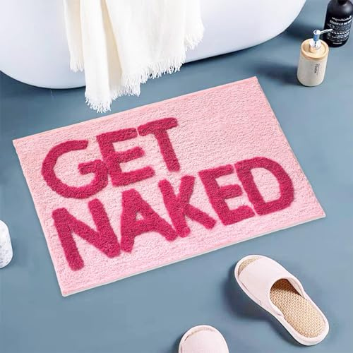 QITIXI: OU Get Naked Tapis de bain rose 40x60 cm - Multicolore - Antidérapant - Joli tapis moelleux - Convient pour salle de bain, toilettes, chambre à coucher, hôtel