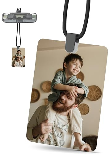 Personalisierter Autoanhänger mit Foto – Anpassbarer Rückspiegel-Anhänger für Papa – Auto-Deko & Duft-Accessoire – Individuelles Geschenk für Autofahrer