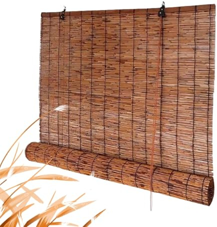 Dark Brown Retro Bamboo Shades Breathable Bamboo Roll Up Blinds Patio Blinds Roll up Shade H 100 110 120 130 150 170 190 CM Cordless Easy To Install