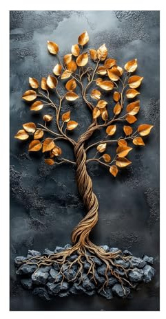 WIKEO Quadri Moderni Albero della vita Foglie d'albero d'oro vintage Stampe Da Parete- Camera Da Letto Canvas Arte - Soggiorno Ristorante Decorazione Murale(Dorato)-60x120cm Non incorniciato