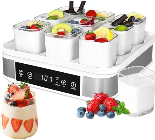 ZXINXIN Yogurtera, máquina para Hacer Yogur Griego con Temperatura y Temporizador, automática Digital 9 tarros, orgánico casero, Queso o natto, 40 W