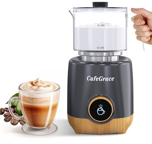 CafeGrace 8 in 1 Milk Frother and Steamer, 20 oz Large Capacity, 550 Watts, Fast Froth Whip Creamy, Automatic Warm and Cold Foam Frother for Coffee, Latte, Macchiato, Cappuccino, Hot Chocolate