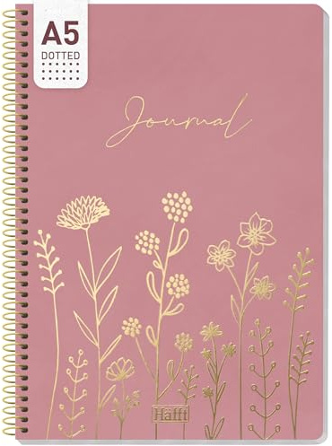 Häfft® Journal A5 dotted Spiral-Notizbuch gepunktet | 160 nummerierte Seiten mit Punktraster & 100 g/m²-Papier - hübscher Notizblock mit Spiralbindung für flaches Aufliegen