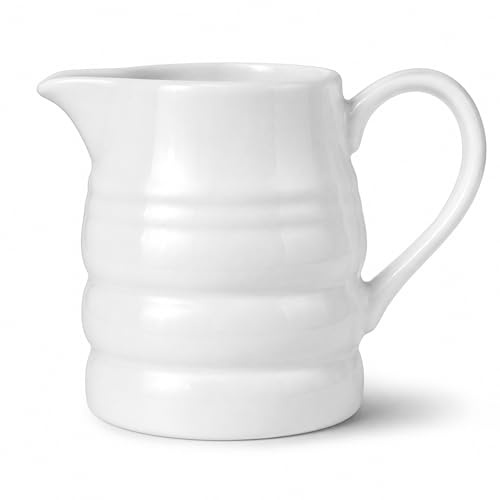 Porcelain Churn Jug 135ml(0.25 Pint) – Traditional Milk & Cream Jug with Easy Pour Spout – White Glazed Serving Jug for Tea, Coffee & Sauces – White