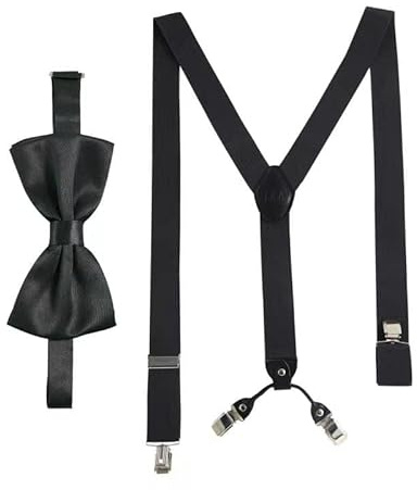Massi Morino Hosenträger mit Fliege Set für Herren und Damen I Y-Form Träger elastisch mit extra starken Clips - 3,5cm breit - längenverstellbar I Vorgebundener Schlips für Anzug