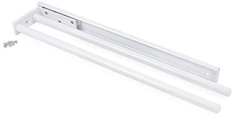 Emuca - Toallero extensible 2 brazos, colgador de toallas para baño o cocina de aluminio blanco, 440mm de largo