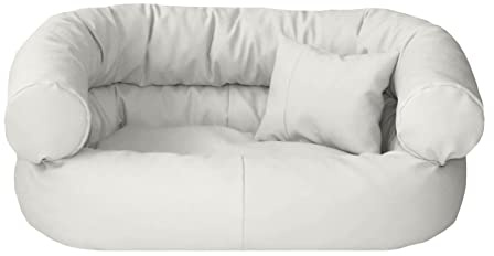 Juelle Hundebett aus Kunstleder Kissen für große Hunde Ausziehbarer Bezug, Kuscheliges Hundesofa, Hundebett Fergus S-XXL (100x80cm, Weiß)