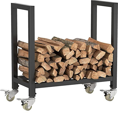 Fadiadem Scaffale per Legna da ardere Organizzatore impilatore per cataste di Legno, Portalegna per Camino con Ruote, Porta Legna da ardere Carrello per Legna da ardere per Interni/Esterni