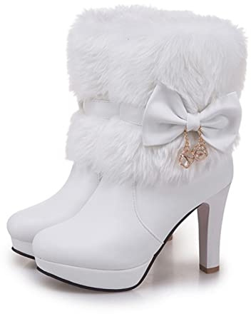 Hiver Femmes Bottes noël Bottines Talons Hauts Dames Chaussures Femme Chaud Bottes Courtes Bottes de Neige fête Mariage Chaussures Grande Taille 35-43