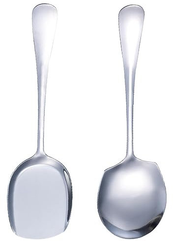 Faderr 2pcs Serving Spoons Stainless Steel Buffet Serving Spoon Silver Large Serving Spoons with Long Handle for Kitchen Restaurant Banquet(Silver)