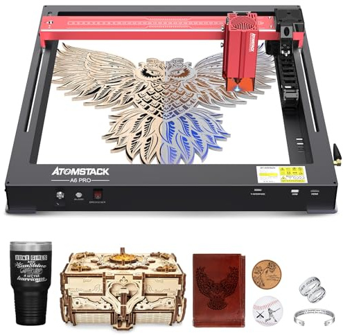 ATOMSTACK A6 Pro Laser Graviermaschine 6W, 90W Effekt Sichere Blaulicht Lasergravur Laser Cutter für Holz, 0,02 mm ultrapräziser und schneller Lasergravieren, keine Installation erforderlich
